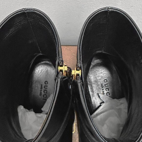 Gucci Chain-Link Accent Leather Moto Boots - Picture 10 of 15